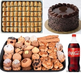 Çay Saati Tam Takım: Kuru Pasta Baklava Çikolatalı Pasta ve Kola